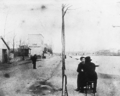 Vincent (op de rug gezien) en Emile Bernard langs de Seine in Asnières, vlakbij Parijs c. 1886